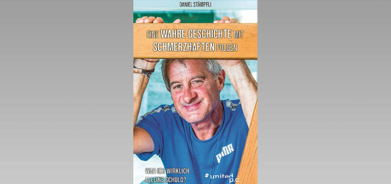 Buchcover mit einem Mann im blauen T-Shirt, der in die Kamera blickt.