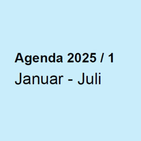 Schwarzer Text auf blauem Hintergrund: Agenda 2025 / 1, Januar - Juli