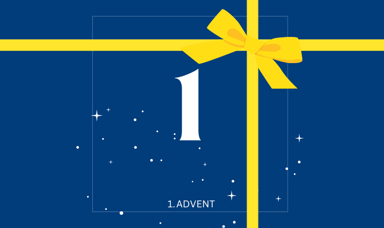 Design mit der Zahl 1 und dem Schriftzug "1. Advent"